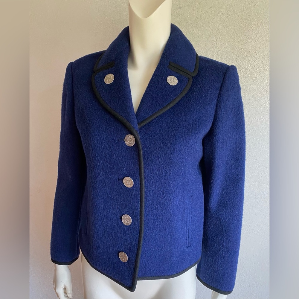 Vintage WOOL JACKET Navy Blue Dirndl Dress German Women Riding Coat Germany S